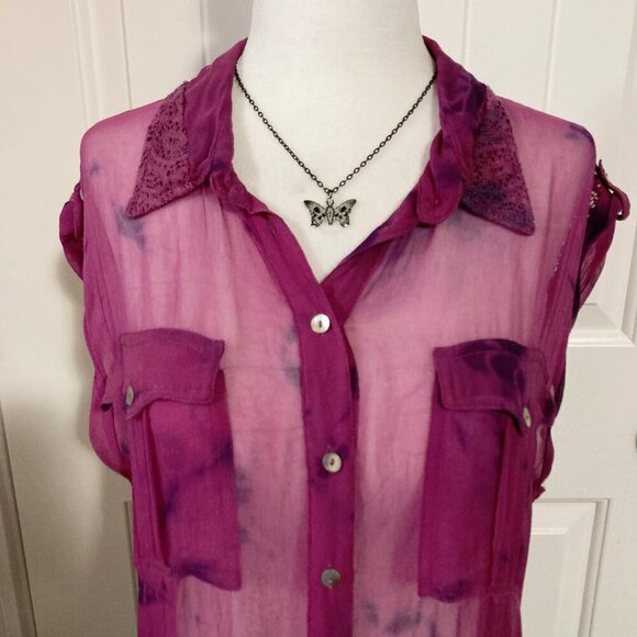 BUFFALO DAVID BITTON | Vintage Y2K Purple Two-tone Sheer Viscose Sleeveless Top - Picture 4 of 15